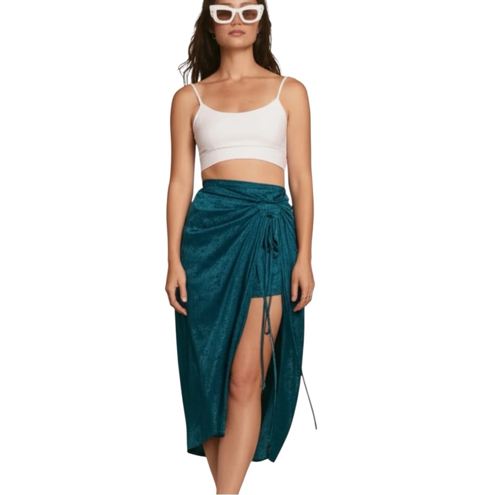 Band of the Free Celene Deep Teal Floral Layered Midi Skirt New L
